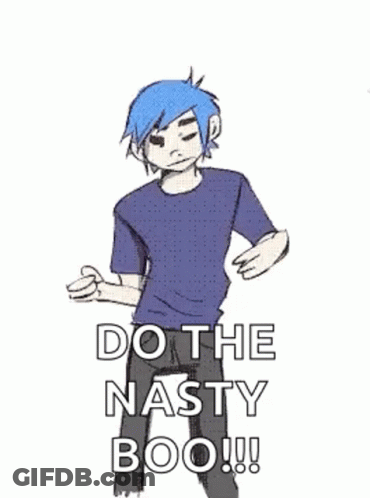 A Man With Blue Hair Is Sitting On A Stool And Dancing . GIF