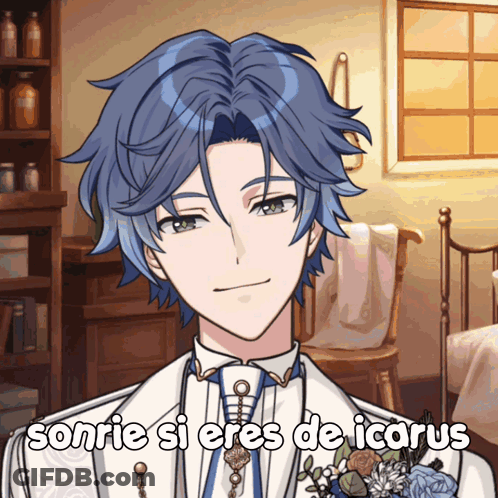 A Man With Blue Hair Is Smiling And Says Sonrie Si Eres De Iconus GIF