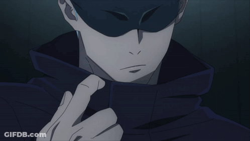 A Man With Blue Hair Is Wearing A Black Mask On His Face GIF