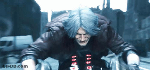 A Man With Blue Hair Is Wearing A Leather Jacket And Gloves While Riding A Motorcycle GIF
