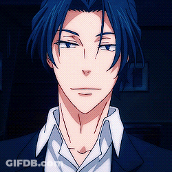 A Man With Blue Hair Is Wearing A White Shirt And A Blue Jacket GIF