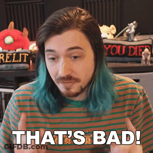 A Man With Blue Hair Says " That 'S Bad " GIF