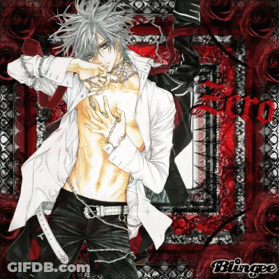 A Man With Chains Around His Neck Is Surrounded By Red Roses GIF