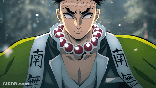 A Man With Chinese Writing On His Sleeves And A Necklace Around His Neck GIF