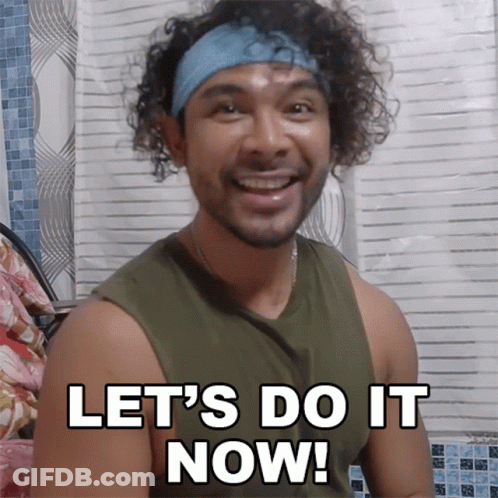 Man With Curly Hair And Headband Says Lets Do It Now GIF