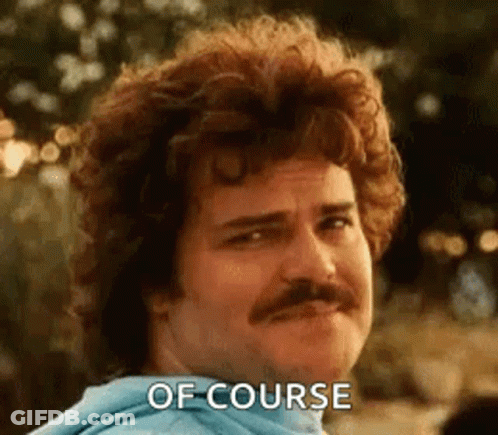A Man With Curly Hair And A Mustache Is Making A Face And Saying `` Of Course '' . GIF