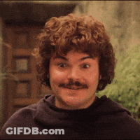 A Man With Curly Hair And A Mustache Is Wearing A Black Shirt GIF