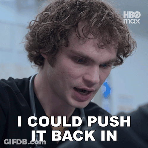 A Man With Curly Hair And A Stethoscope Around His Neck Says I Could Push It Back In GIF