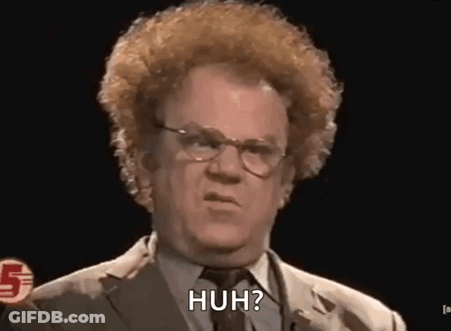 A Man With Curly Hair And Glasses Is Making A Funny Face And Saying Huh . GIF