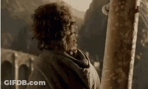 A Man With Curly Hair Is Standing Next To A Tree Looking At The Mountains . GIF