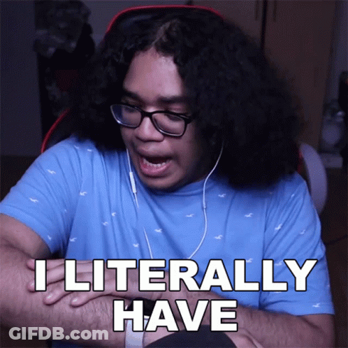 A Man With Curly Hair Is Wearing Glasses And A Blue Shirt That Says I Literally Have GIF