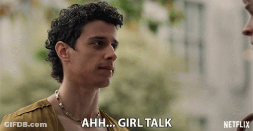 A Man With Curly Hair Says Ahh Girl Talk In A Netflix Ad GIF