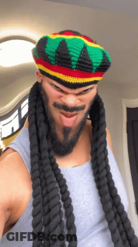 A Man With Dreadlocks And A Beard Wearing A Hat GIF