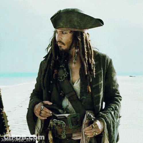 A Man With Dreadlocks And A Hat Is Standing On A Beach With The Caption Johnnydepp GIF