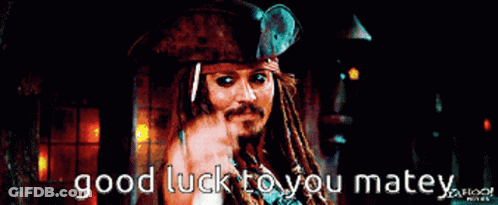 A Man With Dreadlocks And A Pirate Hat Says " Good Luck To You Matey " GIF