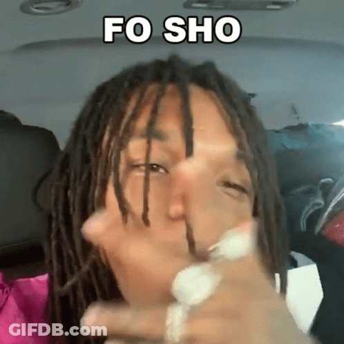 A Man With Dreadlocks And A Ring On His Finger Is Making A Face And The Words Fo Sho Are Above Him GIF