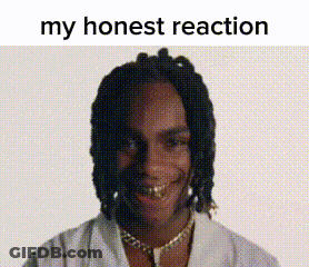 A Man With Dreadlocks And Gold Teeth Is Smiling With The Words `` My Honest Reaction '' Above Him . GIF