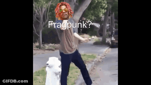 A Man With Dreadlocks And Sunglasses Is Standing Next To A Fire Hydrant With The Words Fragpunk Written On It GIF