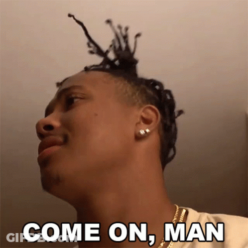 A Man With Dreadlocks Has The Words Come On Man Written On His Face GIF