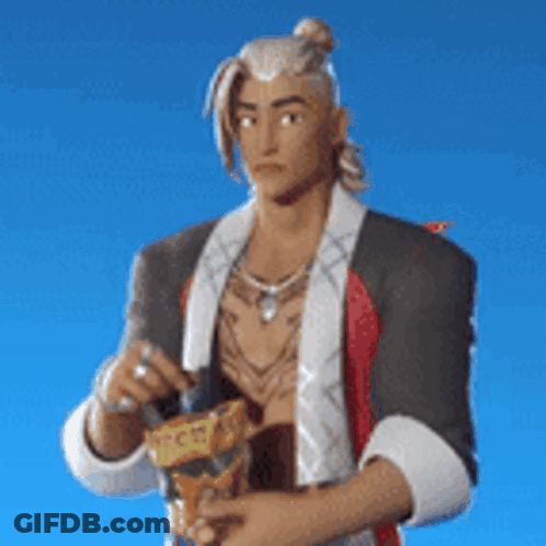 A Man With Dreadlocks Is Holding A Bag Of Chips In His Hand . GIF