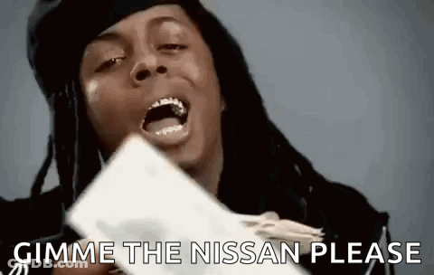 A Man With Dreadlocks Is Holding A Bunch Of Money In His Hand And Says `` Gimme The Nissan Please '' . GIF