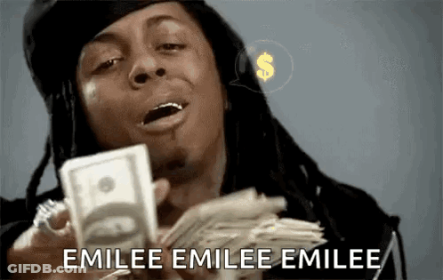A Man With Dreadlocks Is Holding A Stack Of Money In His Hands And Saying Emilee Emilee Emilee . GIF