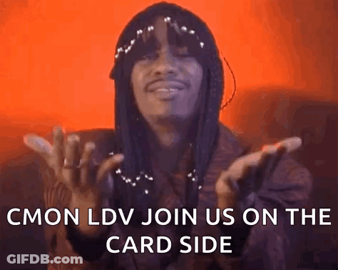 A Man With Dreadlocks Is Making A Funny Face And Says `` Cmon Ldv Join Us On The Card Side '' GIF
