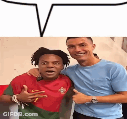 A Man With Dreadlocks Is Posing For A Picture With A Soccer Player GIF