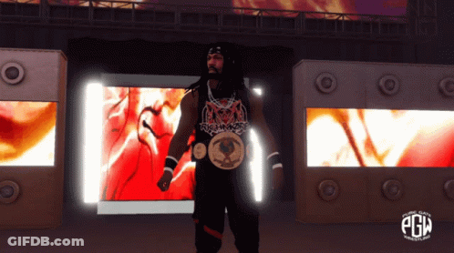 A Man With Dreadlocks Is Standing In Front Of A Screen That Says Pgm On It GIF
