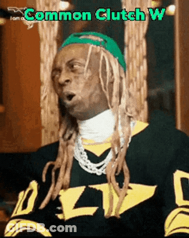 A Man With Dreadlocks Is Wearing A Black And Yellow Jersey With The Word Common Clutch W On It GIF