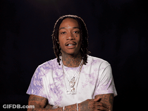 A Man With Dreadlocks Is Wearing A Purple Tie Dye Shirt And Necklaces GIF