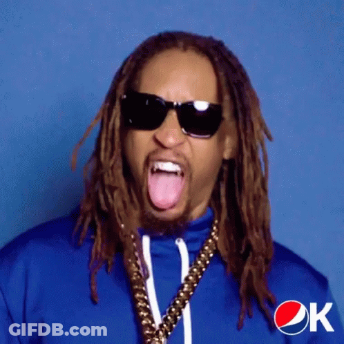 A Man With Dreadlocks Is Wearing Sunglasses And A Pepsi Logo On His Shirt GIF