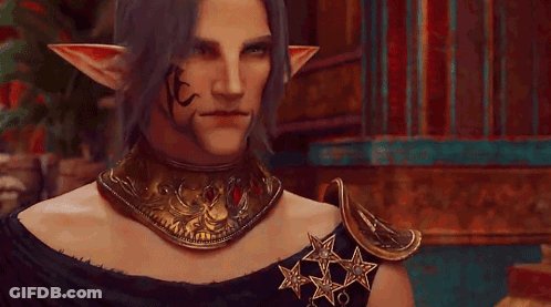 A Man With Ears And A Tattoo On His Face Is Wearing A Necklace And A Collar . GIF