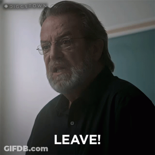A Man With Glasses And A Beard Has The Word Leave In Front Of Him GIF