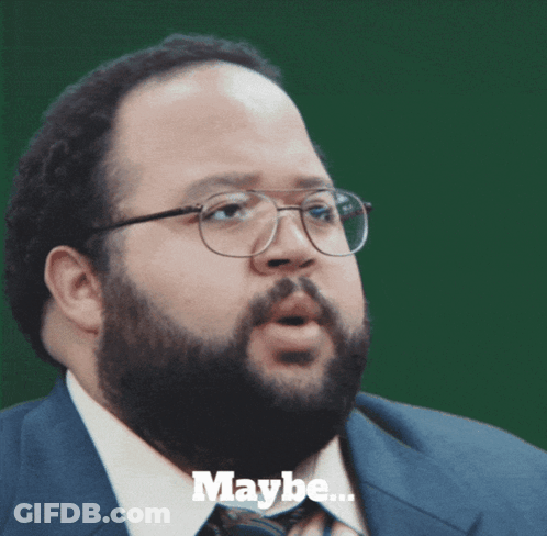 A Man With Glasses And A Beard Has The Word Maybe On His Face GIF