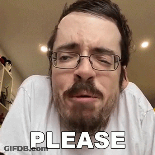 A Man With Glasses And A Beard Has The Word Please On His Face GIF