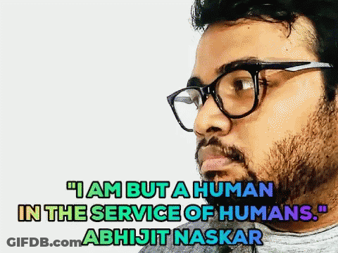 A Man With Glasses And A Beard Has The Words " I Am But A Human In The Service Of Humans " GIF