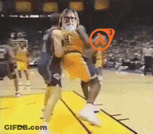 A Man With Glasses And A Beard Is Carrying Another Man On His Shoulders On A Basketball Court GIF