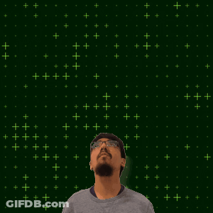 A Man With Glasses And A Beard Is Looking Up At The Number 10 GIF