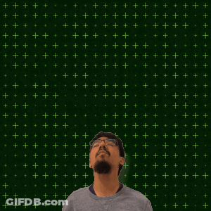 A Man With Glasses And A Beard Is Looking Up At The Number 15 And 19 GIF