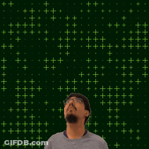 A Man With Glasses And A Beard Is Looking Up At The Number 8 GIF