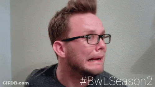 A Man With Glasses And A Beard Is Making A Funny Face With # Bwlseason2 Written On The Bottom GIF