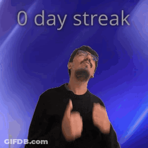 A Man With Glasses And A Beard Is Standing In Front Of A Blue Background With The Words 0 Day Streak On It GIF