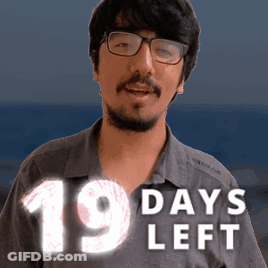 A Man With Glasses And A Beard Is Standing In Front Of A Sign That Says 19 Days Left GIF