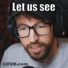 A Man With Glasses And A Beard Is Wearing A Hat And Headphones And Says `` Let Us See '' . GIF