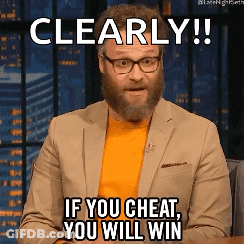 A Man With Glasses And A Beard Says " Clearly If You Cheat You Will Win " GIF