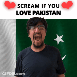 A Man With Glasses And A Beard Screams In Front Of A Flag That Says Scream If You Love Pakistan GIF