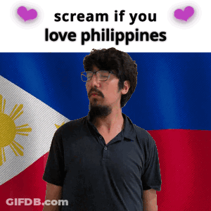 A Man With Glasses And A Beard Stands In Front Of A Filipino Flag And Says Scream If You Love Philippines GIF