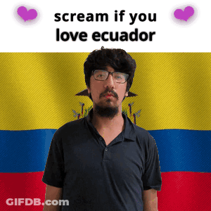 A Man With Glasses And A Beard Stands In Front Of A Flag That Says " Scream If You Love Ecuador " GIF