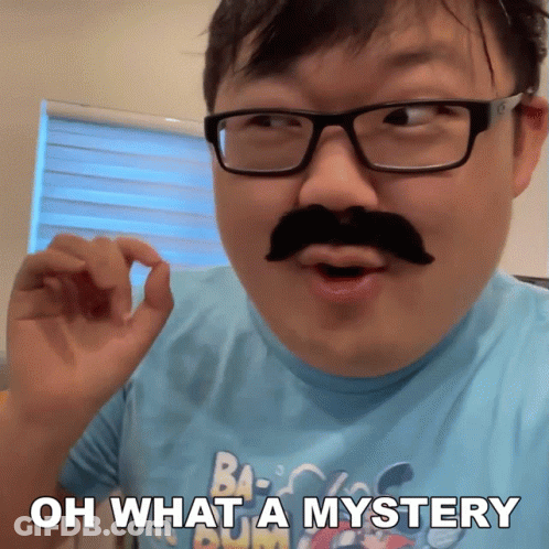 A Man With Glasses And A Fake Mustache Has The Words Oh What A Mystery Above His Face GIF